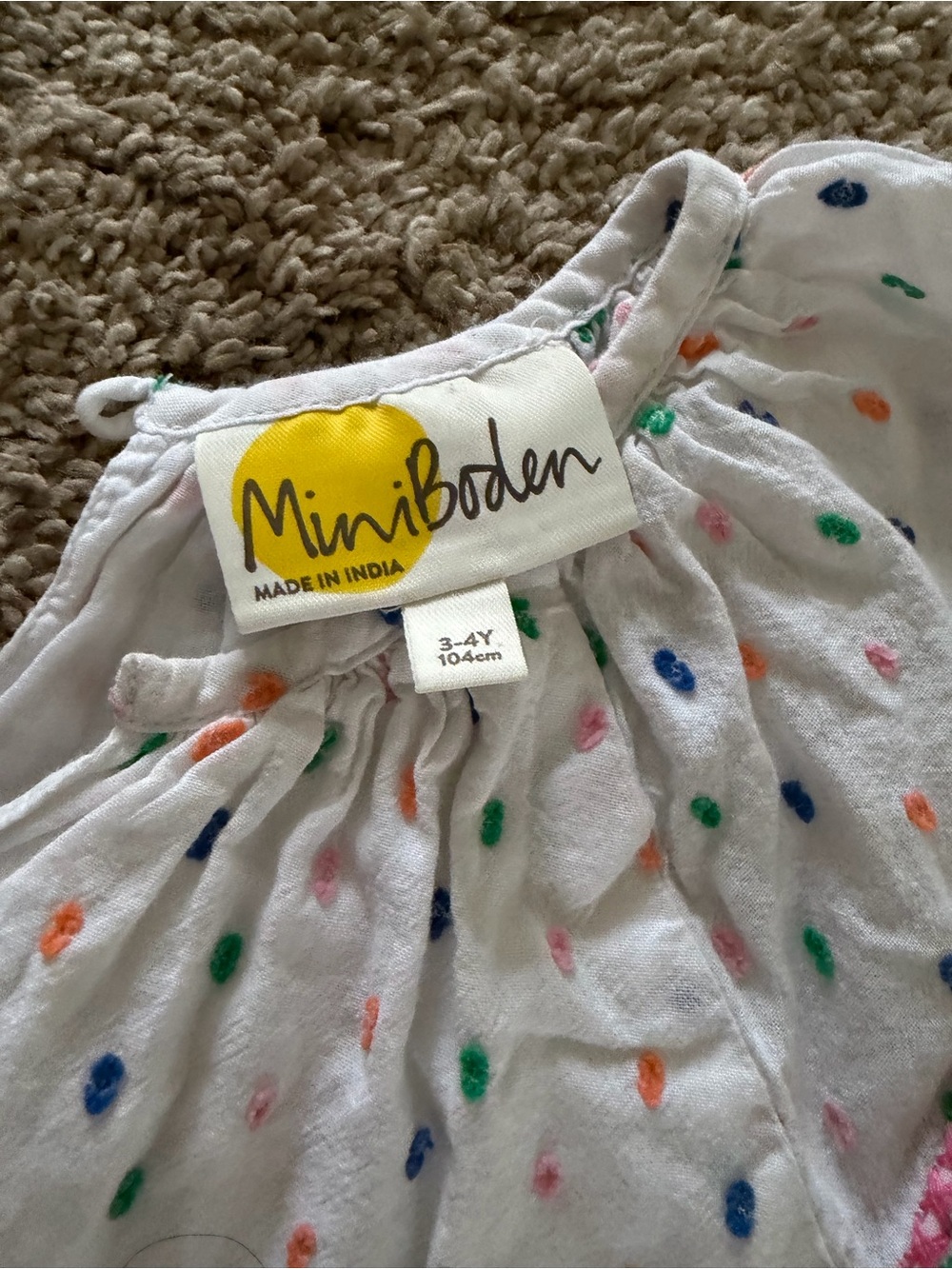 Mini Boden White Polka Dot Dress - Multicolor Dots | 3-4T